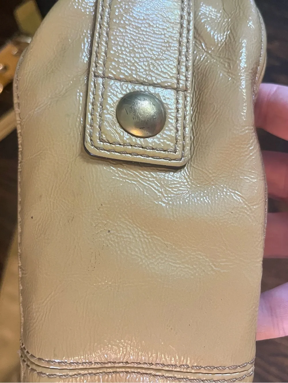 Y2K Coach Zoe Large Patent Leather Hobo Shoulder Bag  Fawn/Mustard L0893-12776